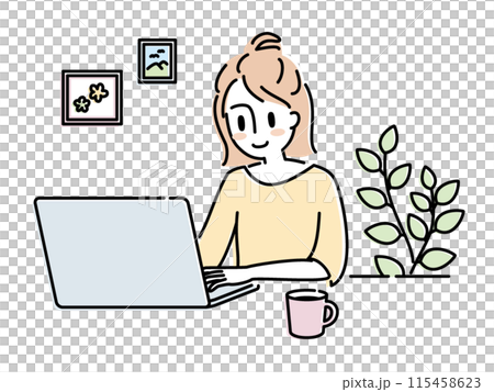 テレワークで快適にリモートワークをする女性 115458623