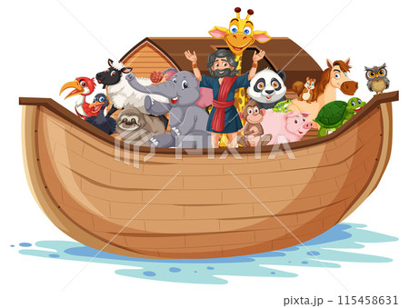 Animals on a Wooden Boat 115458631