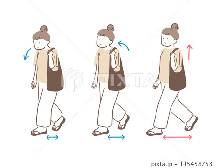 姿勢が良い女性と悪い女性の全身イラスト素材 姿勢が良い女性と悪い女性の全身イラスト素材 115458753