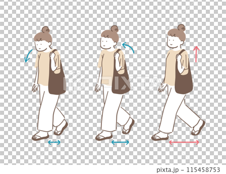 姿勢が良い女性と悪い女性の全身イラスト素材 姿勢が良い女性と悪い女性の全身イラスト素材 115458753