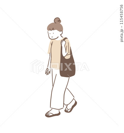 下を向いて歩く姿勢が悪い女性の全身イラスト素材 下を向いて歩く姿勢が悪い女性の全身イラスト素材 115458756