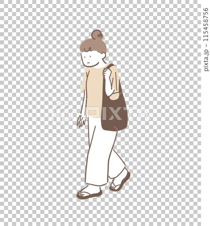 一個女人低著頭走路姿勢不好的全身圖 115458756