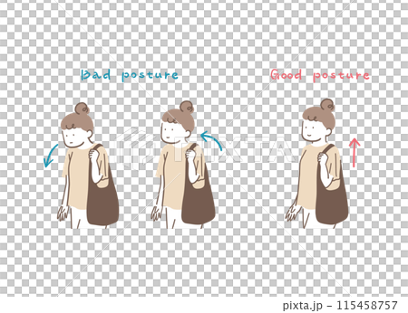 姿勢好的女人和姿勢不好的女人插畫素材 115458757