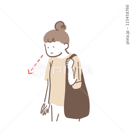 下を向いて歩く姿勢が悪い女性のイラスト素材 115458760