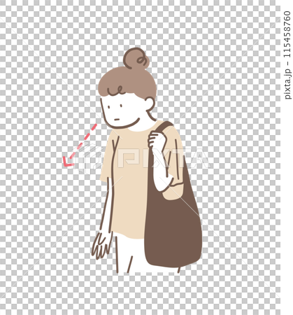 下を向いて歩く姿勢が悪い女性のイラスト素材 115458760