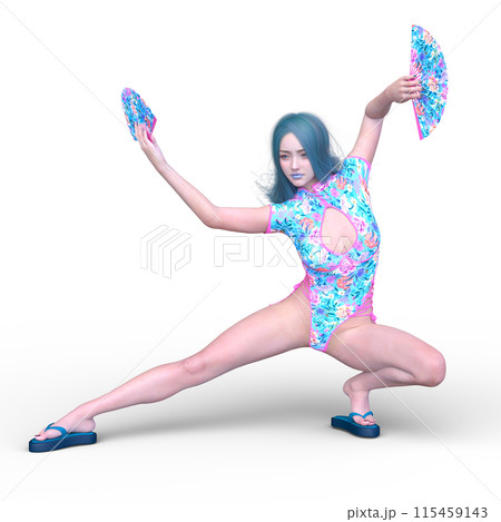 扇を持って舞う女性 115459143