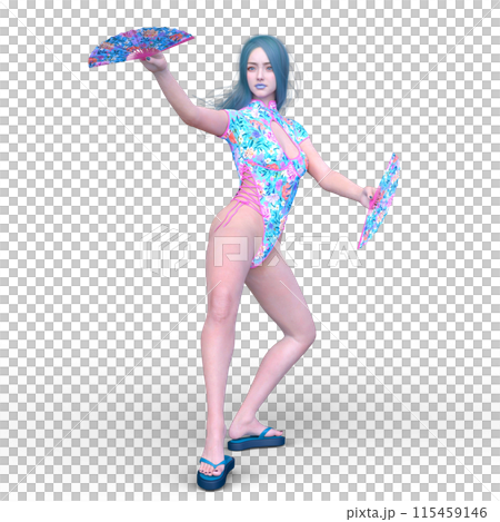 扇を持って舞う女性 115459146