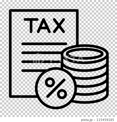 Tax documents and stack of coins and percentages. 115459185