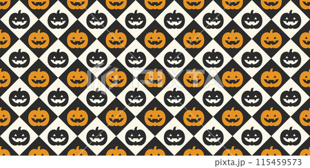 ハロウィン向けカボチャのオバケの顔のシームレスパターンの背景素材 ハロウィン向けカボチャのオバケの顔のシームレスパターンの背景素材 115459573
