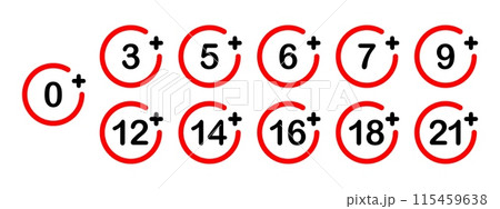 Under age signs, warning icons and forbidden...のイラスト素材 [115459638] - PIXTA