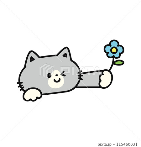 お花を持ったかわいい猫 115460031