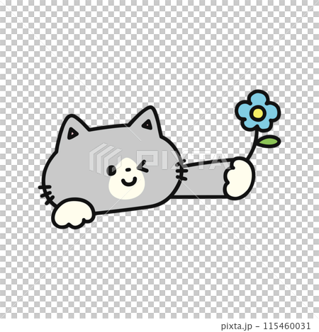 お花を持ったかわいい猫 115460031
