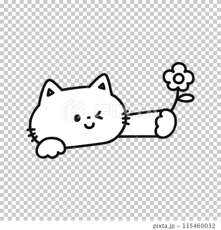 お花を持ったかわいい猫・線画 115460032