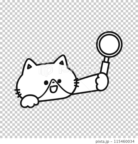 虫めがねを持ったかわいい猫・線画 115460034