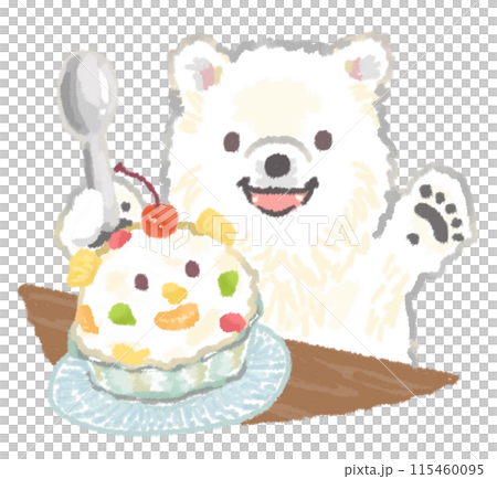 Polar bear with spoon enjoying shaved ice 115460095