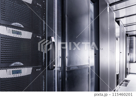 server racks with hard drives used for data storage 115460201
