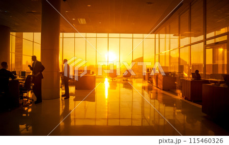 modern office interior, silhouetted professionals at work, corporate business background in vibrant orange tones, urban workspace at dawn or dusk, tranquil yet dynamic atmosphere modern office interior, silhouetted professionals at work, corporate business background in vibrant orange tones, urban workspace at dawn or dusk, tranquil yet dynamic atmosphere 115460326