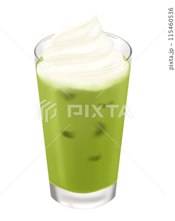 グラスに入ったアイス抹茶ラテ　ホイップクリームのせ 115460536