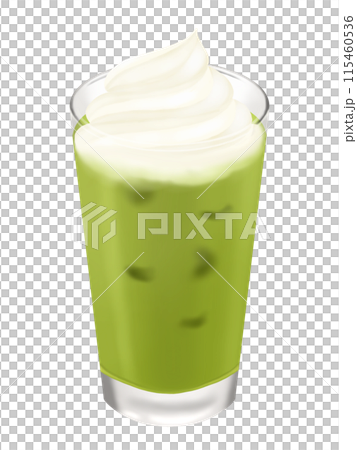 グラスに入ったアイス抹茶ラテ　ホイップクリームのせ 115460536