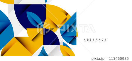 Minimal geometric elements on white. Petals, round triangles, star 115460986