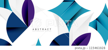 Minimal geometric elements on white. Petals, round triangles, star 115461028