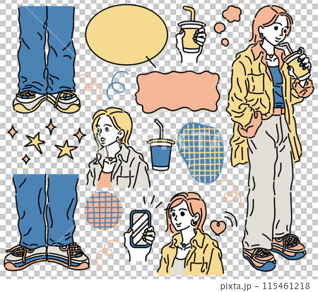 女性のファッションイラスト　【カラー・シンプル】 115461218
