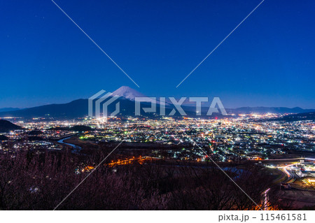 (静岡県)三島市の街灯りと夜明け前の富士山 (静岡県)三島市の街灯りと夜明け前の富士山 115461581