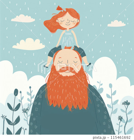 Illustration of a happy father and daughter celebrating flat design background 115461692