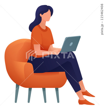 Woman Using Laptop Computer Cartoon Illustration 115462408