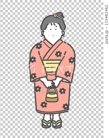 浴衣を着た女の子のイラスト　子ども　お祭り 115462462