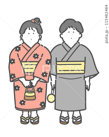 浴衣を着た男の子と女の子のイラスト　子ども　お祭り 115462464