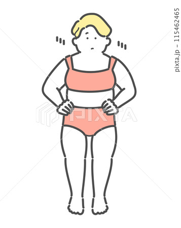 体型に悩む女性　イラスト　ダイエット 115462465