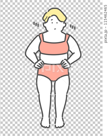 体型に悩む女性　イラスト　ダイエット 115462465