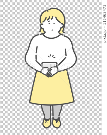 Illustration of a woman using a hot pack Illustration of a woman using a hot pack 115462473