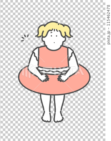 Illustration of a girl wearing a swimsuit, child, pool, swim ring Illustration of a girl wearing a swimsuit, child, pool, swim ring 115462478