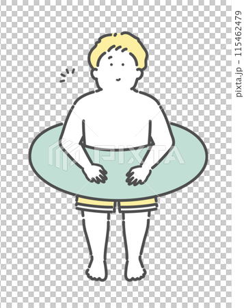 男孩穿泳衣插畫 兒童泳池浮圈 男孩穿泳衣插畫 兒童泳池浮圈 115462479