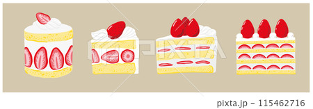 苺のショートケーキのイラストセット 115462716