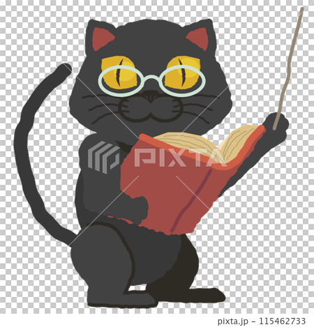 A black cat character holding a book and educating A black cat character holding a book and educating 115462733
