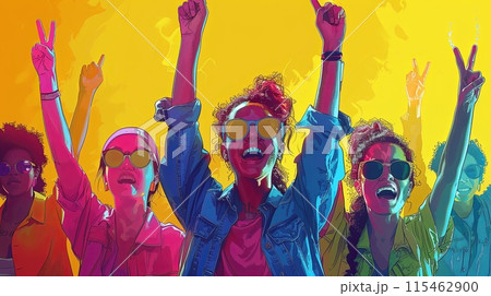 Excited Youth Celebrating with Raised Hands 115462900