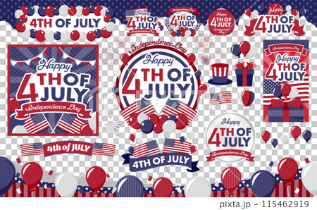 A set of design materials to celebrate America's Independence Day_frames, national flags, icons, logos, etc. 115462919