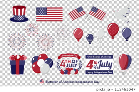 USA Independence Day celebration: set of American flag icons and balloons, special logo for 4th of July 115463047