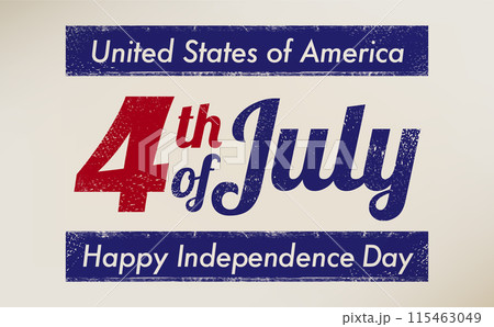 ビンテージ・グランジなデザインのアメリカ独立記念日ベクター 4th of July ロゴマーク 115463049