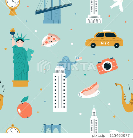 New York seamless pattern with symbols and landmarks New York seamless pattern with symbols and landmarks 115463077