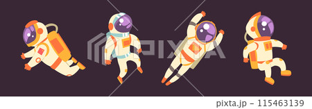 Astronaut or Cosmonaut in Space Suit and Helmet Floating in Galaxy Vector Set 115463139