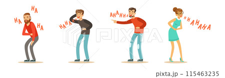 Man and Woman Character Laughing Out Loud and Expressing Positive Emotion Vector Set 115463235