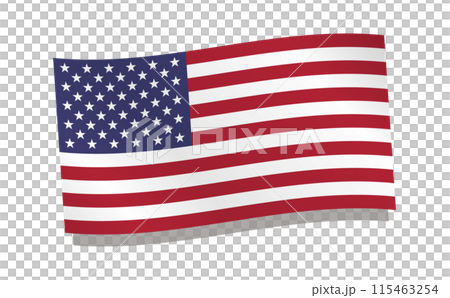 一個簡單、有光澤、有光澤的向量圖像，顯示美國國旗、美國國旗和在風中搖曳的旗幟。 115463254