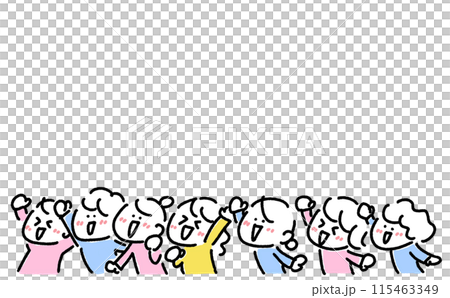 拳を上げて熱狂的に盛り上がる女性達　手描きイラスト 115463349