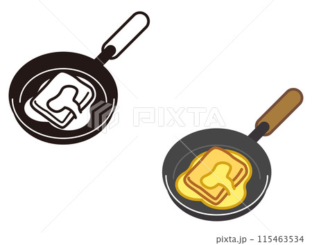 フライパンでフレンチトーストを作るアイコンイラスト 115463534