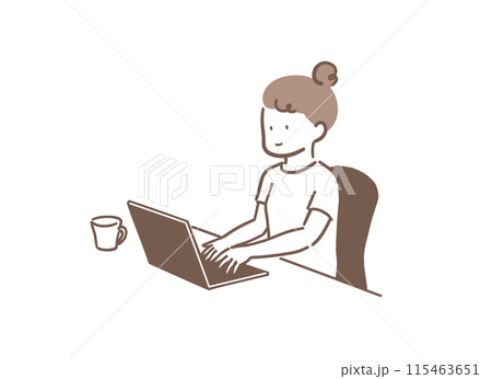 ノートパソコンを使っている正しい姿勢の女性のイラスト素材 115463651