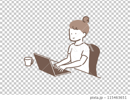ノートパソコンを使っている正しい姿勢の女性のイラスト素材 115463651